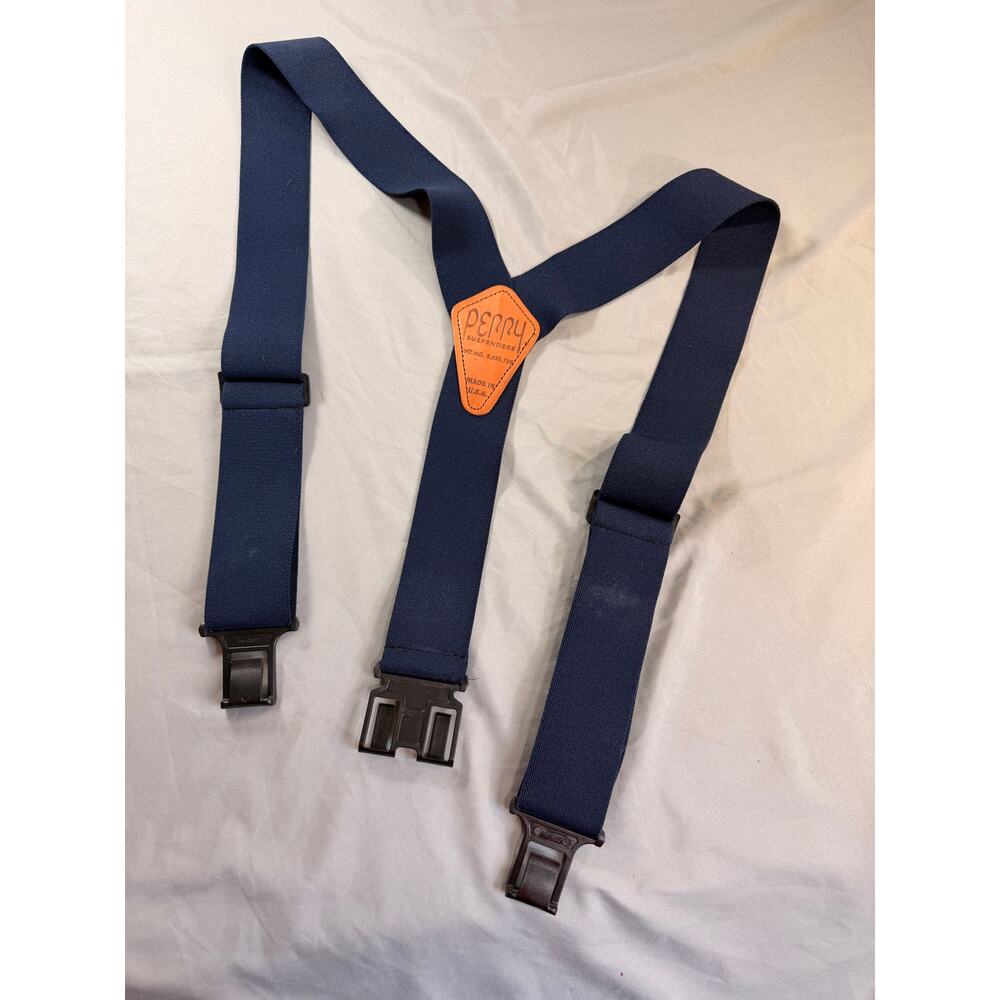 Perry Suspenders Navy Blue Belt-Hook style - Picture 2 of 3
